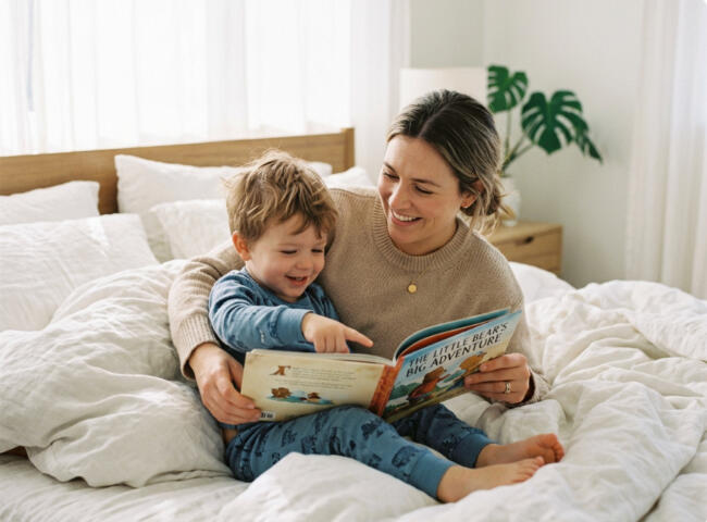 Mom and son reading