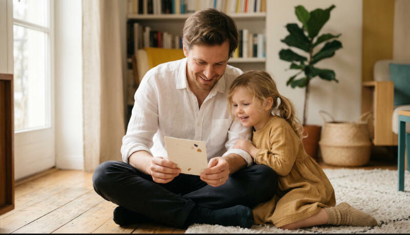Kiddirise activity card Dad & daughter reading the activity card together